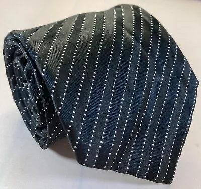Racing Green Mens Tie 94% Silk Black Silver Striped Pattern Necktie  • £4.25