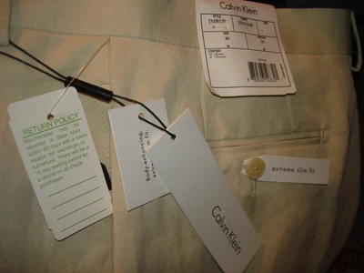 $27 • Buy NWT Calvin Klein Beige Slacks Pants Part Linen 40 X 30 Slim