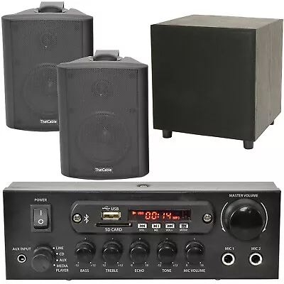 PREMIUM TV Sound System Black Wall Speakers 200W Subwoofer & Bluetooth Amp Kit • £259.99