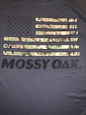 L Men’s Mossy Oak Grey Polyester American Flag & Camo Long Sleeve Core Tee M3 • $10.49