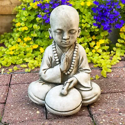 Drummer Monk Sculpture Antique Grey Stone Sitting Buddhist Man Garden Statue Art • £26