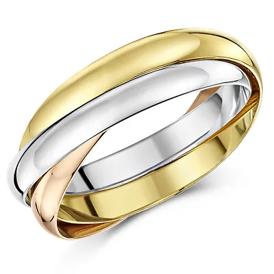 9ct Russian Wedding Ring Multi-Tone 3 Colour Yellow White & Rose Gold Band 3mm • £269