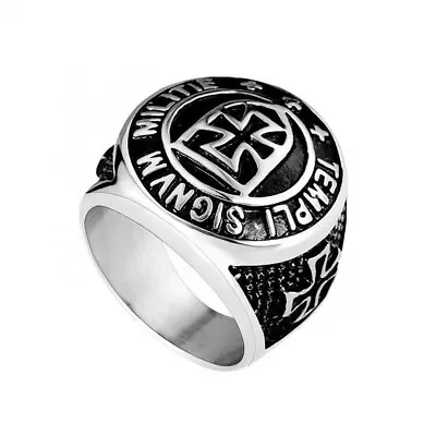 Knights Templar Soldier Of Christ Masonic Ring Cross Signvm Milite Harley Silver • $16.95