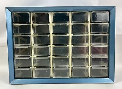 Vintage AKRO-MILS 30 Drawer Blue Metal Parts Storage Bin Cabinet With Handle  • $44.99