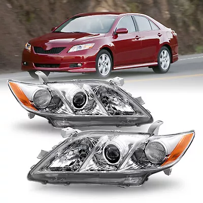 Headlights For 2007 2008 2009 Toyota Camry Chrome Amber Projector LH+RH Pairs • $68.24