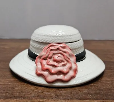 Ceramic HAT SHAPED Cookie Jar Rose Black Band David's Cookies • $19