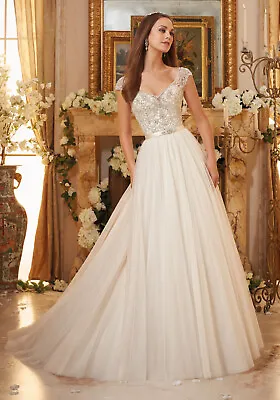 Morilee Madeline Gardner 12 Wedding Dress Tulle Ballgown Bling Cap Sleeves 5476 • $299