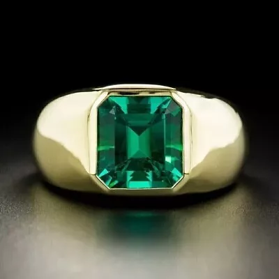 3 Ct Men's Engagement Ring Natural Emerald Solid 14K Yellow Gold • $1162.30