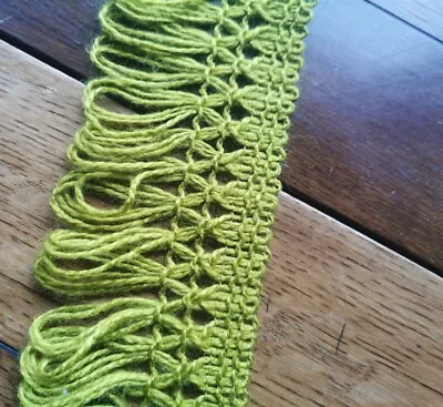 Vintage Green Looped Fringe. 80mm Wide. Upholstery Trim. Cushion Lampshade Etc. • £4.29