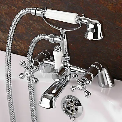 £37.95 • Buy Traditional Bath Filler Shower Mixer Tap With Handset Bathroom Taps Brass Chrome