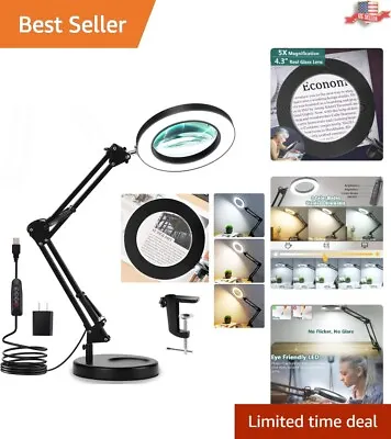 LED Magnifying Glass With Light And Stand - 5X Real Glass - Desk Lamp & Clamp • $52.98