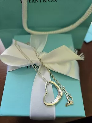 Tiffany & Co. Elsa Peretti 925 22mm Large Open Heart 16  Necklace US SELLER • $27