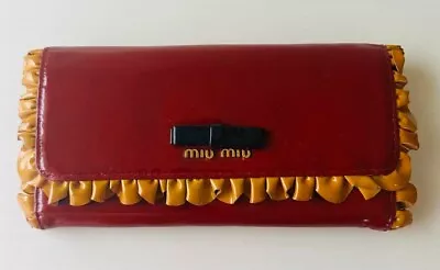 Miu Miu Long Wallet Ribbon Frill Enamel Leather Multicolor Shipped From Japan • £65.58