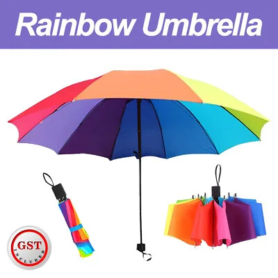$14.46 • Buy Rainbow Compact Rainproof Three-folding Classic Umbrella Unisex Manual Fashion