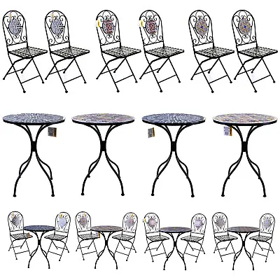 3pc Mosaic Bistro Sets Garden Outdoor Patio Round Table Tile Top Furniture • £119.99