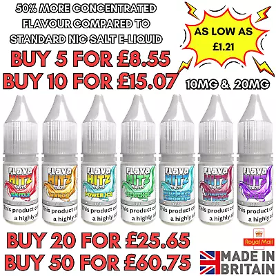 10ml E Liquid Nic Salts  Flava Hitz 50/50 Vape Juice Bar Salts 10mg 20mg • £2.25