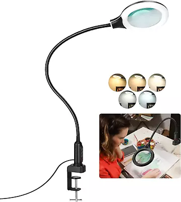 TOMSOO 26  Gooseneck Magnifying Lamp With Clamp 5 Color Modes Stepless Dimmable • $40.38