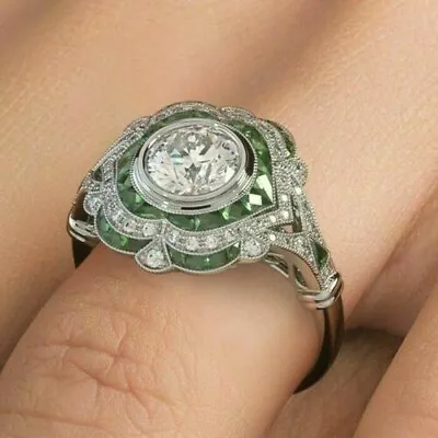 3.65Ct Lab Created Round Diamond 14k White Gold Art Deco Vintage Engagement Ring • $227.60