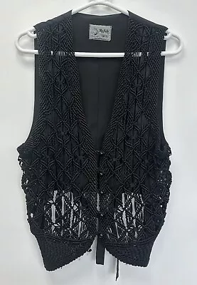 Vintage Rafale Black Crochet Waistcoat Size 10 Boho Summer • $37.29