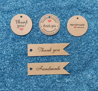 £1.29 • Buy Kraft Paper Gift Tags Labels-Thank You Handmade With Love-DIY Christmas Birthday