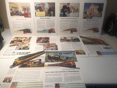 $8.88 • Buy 10 Rare GM Electro-Motive Train Print Ads 1940s & 50s Unique  VG Condition