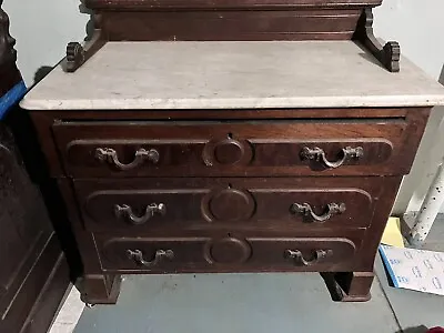 Antique Original Victorian Eastlake Ornate  Carved Marble Top Washstand Bar • $325