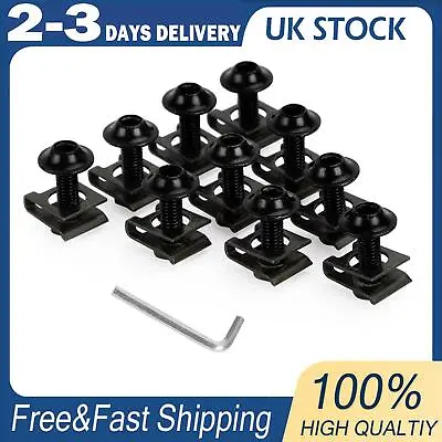 10x Aluminum M6x20mm Motorcycle Screen Bolts & Spring C Clips Black For Honda AU • £8.38