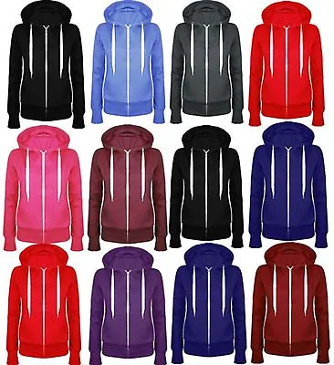 Ladies Zip Hoodies Plain Hoody Top Womens Sweatshirt Jacket Plus Size 14 - 28 • £13.99