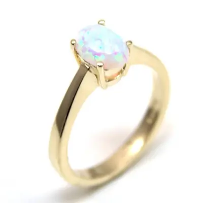 $428.14 • Buy Engagement Ring Gold Oval Unicorn Tear Opal Solitaire 