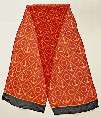 VIntage Echo Long Rectangular Scarf Sheer Anchors Gold Braid Red Blue 10.5 X 52 • $15.99