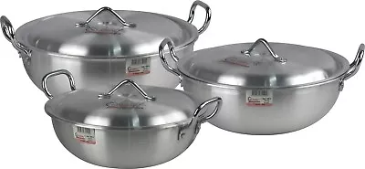 Klassic Karahi 3Pc Aluminium Round Traditional Wok Cooking Pots Set Of 3 • £92.94