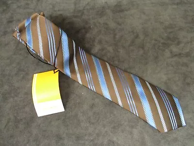 BRAND NEW Dan Smith Microfiber 2.25  Brown & Blue Diagonal Striped Slim Necktie • $2.94