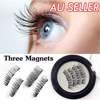 $7.49 • Buy 4 Pcs 3D Triple Magnetic False Eyelashes Handmade No Glue Extension Eye Lashes