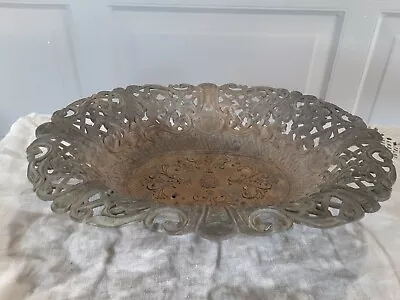 Vtg Ornate Brass Oval Filigree Candy Trinket Dish Bowl Made Italy C.T.7 Patina • $24