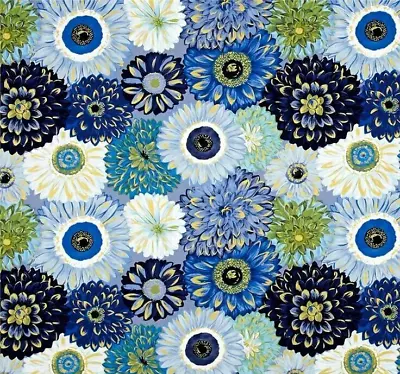 Michael Miller Valencia Dahlia Blue Metallic Laura Gunn 100% Cotton Fat Quarter • £2