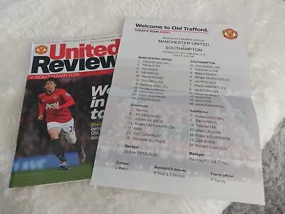 MANCHESTER UNITED/MAN UTD V SOUTHAMPTON FOOTBALL PROGRAMME 2012/13 PLUS T/SHEET • £2