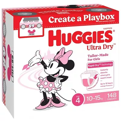 Huggies Girls' Ultra Dry Nappies Size 4 Toddler (10-15kg) 148 Nappies • $83.84