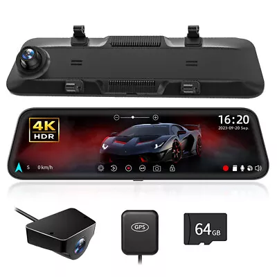 WOLFBOX Dual Front And Rear DashCam 4K 12'' GPS Mirror Dash Cam Car Video Camera • $199.96