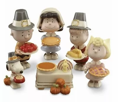 Lenox Peanuts Thanksgiving Figurines 6PC Pilgrim Dinner Charlie Brown In Box EUC • $199.99