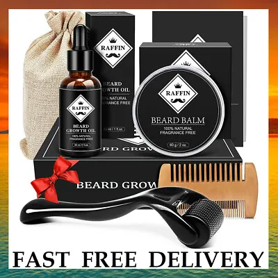 $29.08 • Buy Beard Growth Kit Derma Roller Boosts Hair Grooms Mustache Serum Balm Men Gift