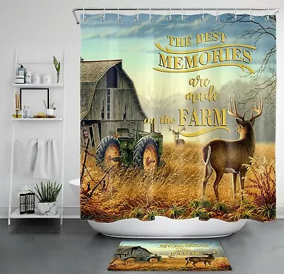 Farmhouse Wild Animals Elk Hunting Retro Shower Curtain Bathroom Accessories Set • $37.40