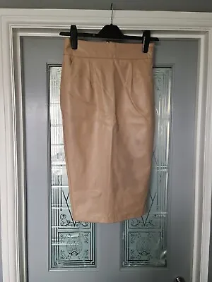 River Island Women Faux Leather PU Pencil Bodycon Skirt Pearl Blush Pink Size 8 • £8