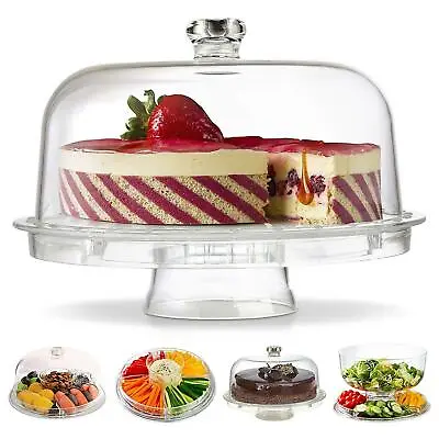 6 IN 1 Modern Design Multi Functional Cake Stand & Dome Plastic Cover Salad Bowl • £12.44