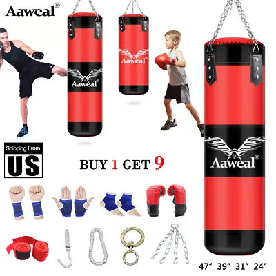 Heavy Boxing Punching Bag Training Gloves Set Kicking Fitness MMA Workout GYM US • $33.99