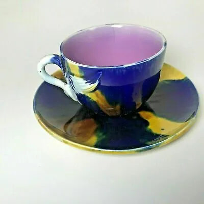 Wonderful English Majolica Cobalt Blue Tea Cup & Saucer • $50