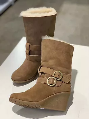Ozwear UGG Pull Down Wedge Boots Australian Merino Wool Chestnut Ladies 10 • $65