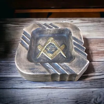 Vintage Ceramic Masonic Cigar Cigarette Ashtray Handmade 70s Freemason Symbol • $19.99