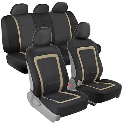 $37.99 • Buy Modern Mesh Car Seat Covers Panel Trim Beige On Black/Gray Front Rear Bench 9pc