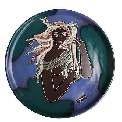 Mara Stoneware Round Platter Woman With Guitar Studio Pottery Signed Mexico • $52.99