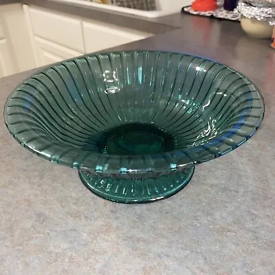 Vintage Fenton 9 Ribbed Footed Translucent Serving Bowl Soft Blue/Green/Clear 🔥 • $34.95